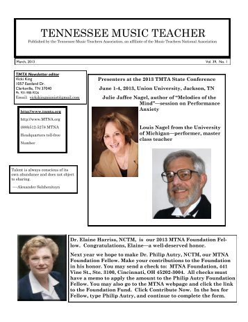 TMTA Newsletter WINTER 2013 - Tennessee Music Teachers ...