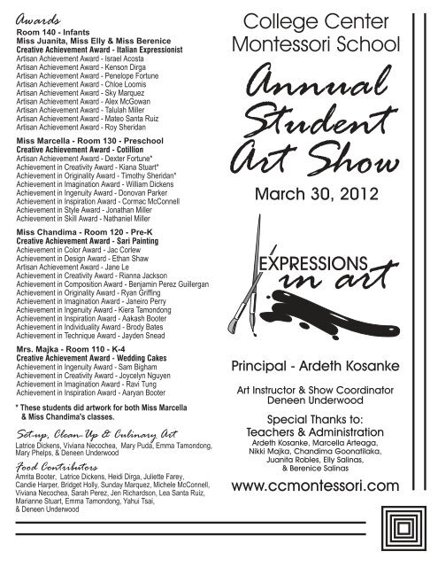 Art Show Program in pdf format - College Center Montessori School