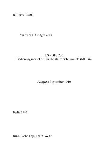 LS - DFS 230 Bedienungsvorschrift für die starre Schusswaffe (MG 34)