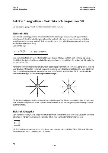 Elektriska och magnetiska fält - bjornjonsson.se