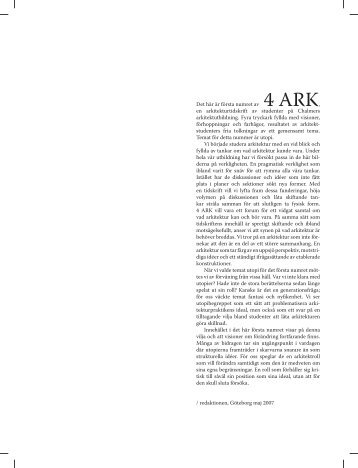 Det här är första numret av 4 ARK, en arkitekturtidskrift ... - Archileaks