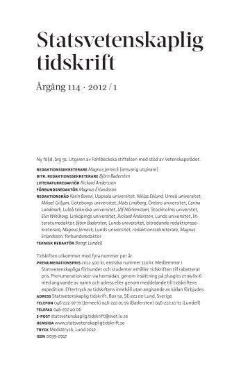 Hela nummer 2012/1 (PDF, 2610 kb) - Statsvetenskaplig tidskrift
