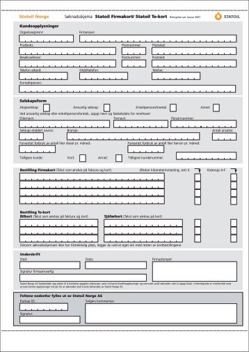 Firmakort søknadsskjema - Statoil Fuel & Retail