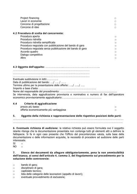 Istanza di parere per la soluzione delle controversie ex. art. 6, co. 7