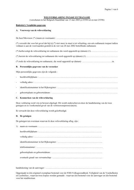 WILSVERKLARING INZAKE EUTHANASIE
