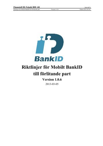 Riktlinjer för Mobilt BankID till förlitande part Version 1.0.6