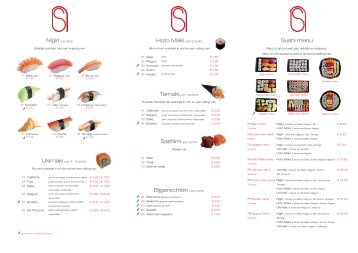 Sushi menu Bijgerechten per portie - Sushi Nippon