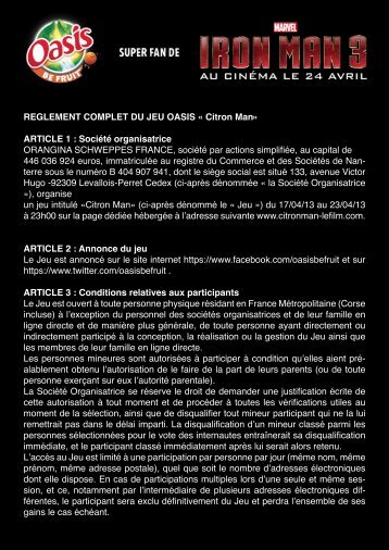 REGLEMENT COMPLET DU JEU OASIS « Citron Man» ARTICLE 1 ...