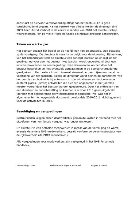 jaarverslag 2010 jaarplan 2011 - De Nederlandse Vegetariërs Bond