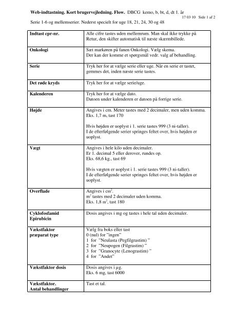 Web-indtastning. Kort brugervejledning. Flow. DBCG kemo, b, bt, d ...