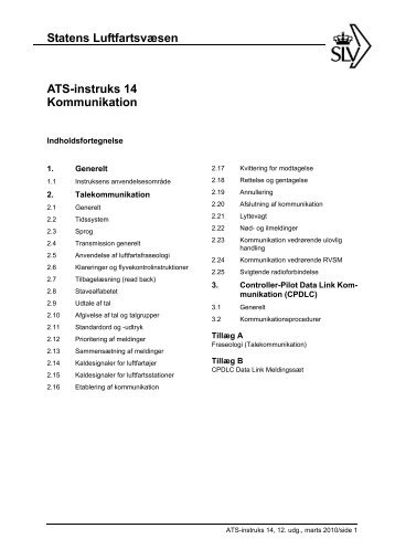 Statens Luftfartsvæsen ATS-instruks 14 Kommunikation