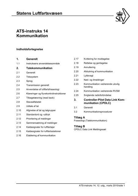 Statens Luftfartsvæsen ATS-instruks 14 Kommunikation