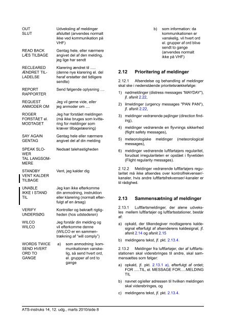 Statens Luftfartsvæsen ATS-instruks 14 Kommunikation