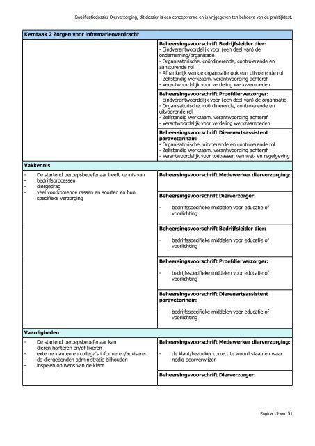 Kwalificatiedossier MBO: Dierverzorging Profiel(en):