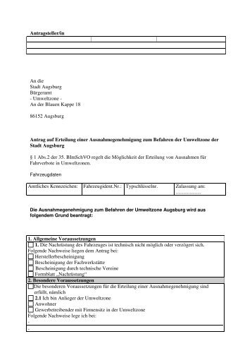 Antrag für die Ausnahmegenehmigung - Stadt Augsburg