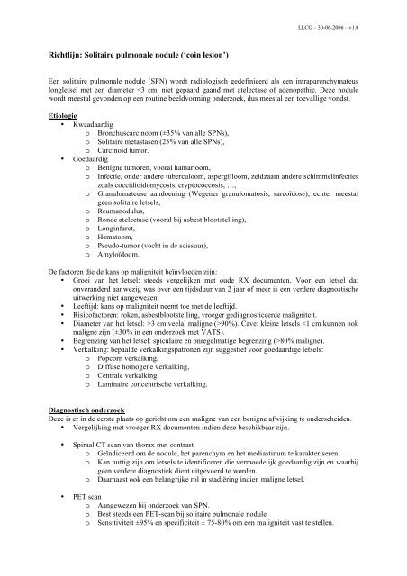 Richtlijn: Solitaire pulmonale nodule ('coin lesion')