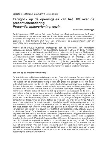 Presentie, hulpverlening, gezin - Hoger Instituut voor ...