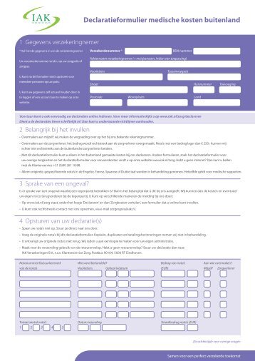 Declaratieformulier buitenlandse zorgkosten - IAK Verzekeringen