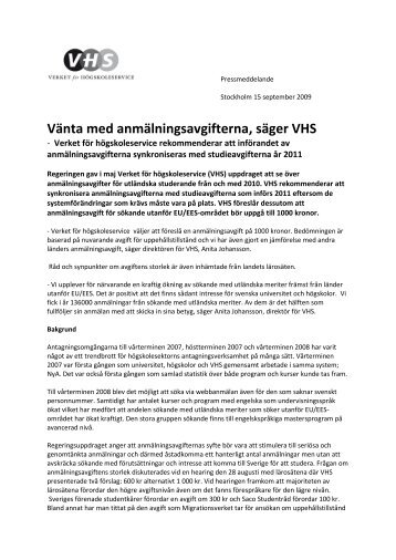 Pressmeddelande 090915 - Verket för högskoleservice