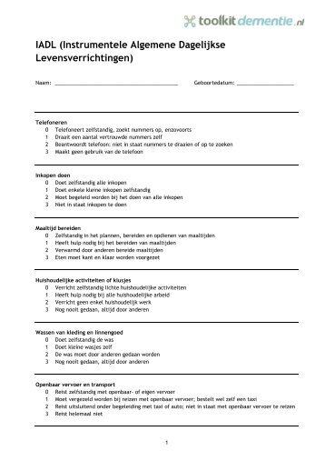 IADL (Instrumentele Algemene Dagelijkse ... - Toolkit Dementie