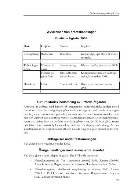 Nämndemansgården på Ven. Antikvarisk kontroll, 2009. Rapport ...