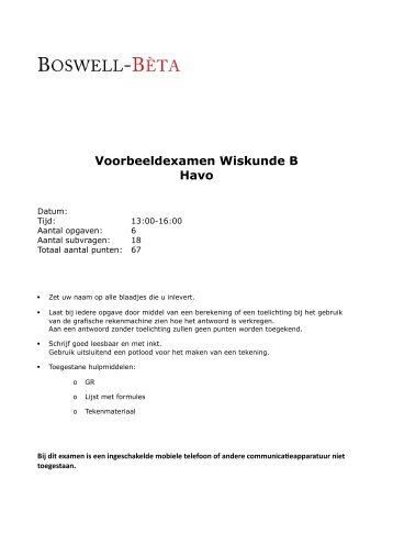 Voorbeeldexamen Wiskunde B Havo