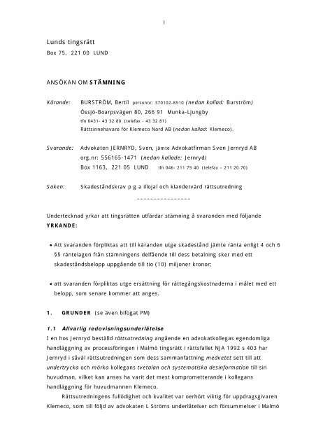 Stämningsansökan kostnad Stämningsansökan kostnad