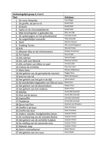 Verkiezingslijst groep 3, 4 en 5 Titel: Schrijver: 1 ... - De Notenkraker