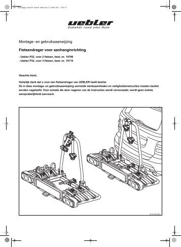 Montage- en gebruiksaanwijzing Fietsendrager voor ... - Uebler