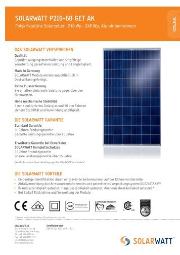 SOLARWATT P210-60 GET AK ALLGEMEINE DATEN - Atb-Becker