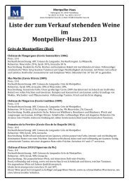 Liste der Weine im MPL-Haus – 2013 - Montpellier-Haus