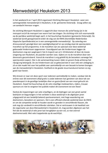 MENVERENIGING DE POSTKOETS - Mensport Heukelom