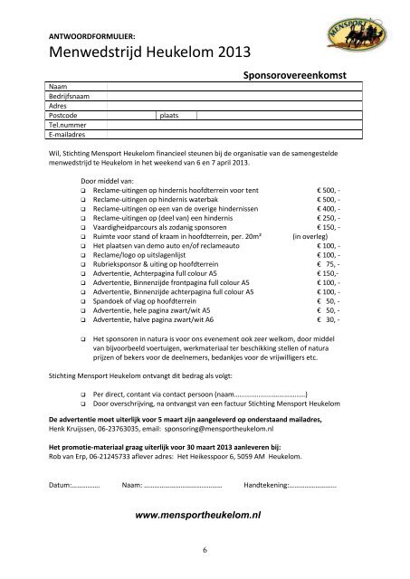 MENVERENIGING DE POSTKOETS - Mensport Heukelom
