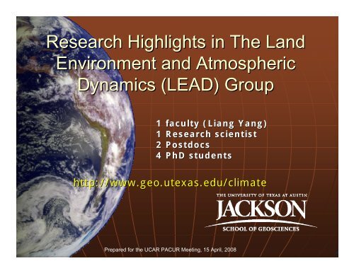 Research Highlights in The Land Environment and Atmospheric ...