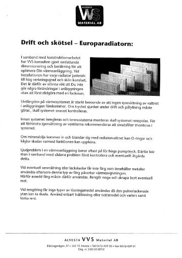 Drift och skötsel - Europaradiatorn: - Brf Boklok Idala