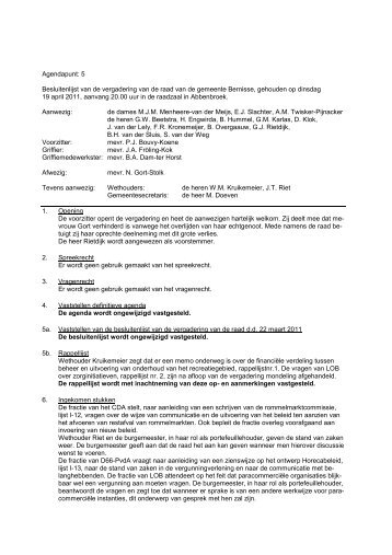 Besluitenlijst raad d.d. 19-04-2011.pdf - Gemeente Bestuur Bernisse