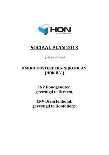 Sociaal Plan HON 2013 - CNV Dienstenbond