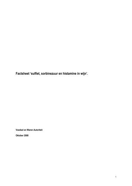 Factsheet 'sulfiet, sorbinezuur en histamine in wijn' - Voedsel en ...