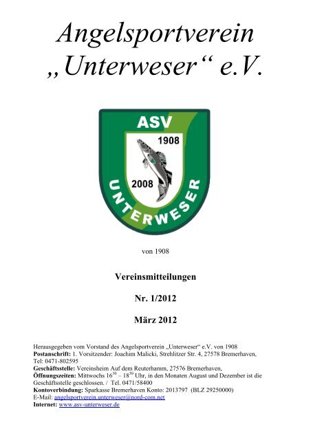 Angelsportverein A Zunterwesera œ E V Asv Unterweser Ev Von 1908