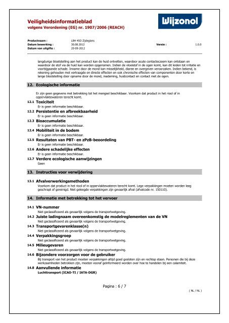 Veiligheidsinformatieblad - Wijzonol