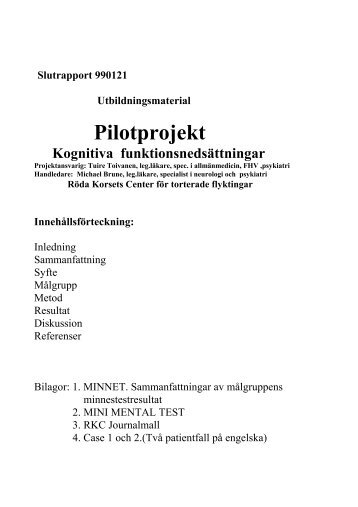 Pilotprojekt - Kognitiva funktionsnedsättningar. - Svenska Röda Korset