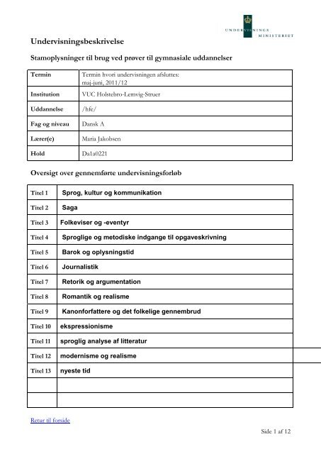 Undervisningsbeskrivelse - VUC Holstebro Lemvig Struer