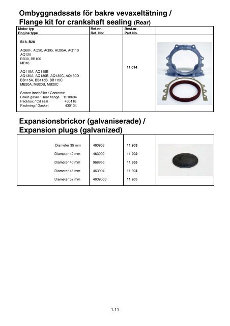 Gasket kits for sea water pump