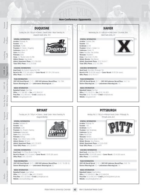 2008-09 Opponents - Robert Morris University Athletics