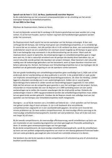 Speech Carel de Reus, Neprom