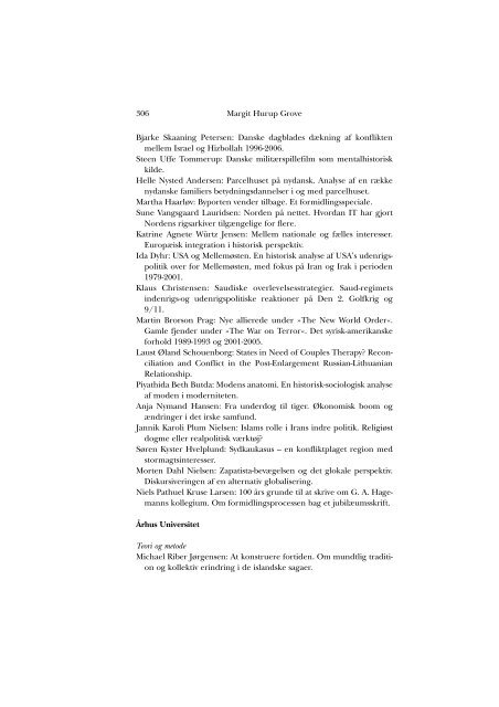 Universitetsspecialer i historie 2007 - Historisk Tidsskrift