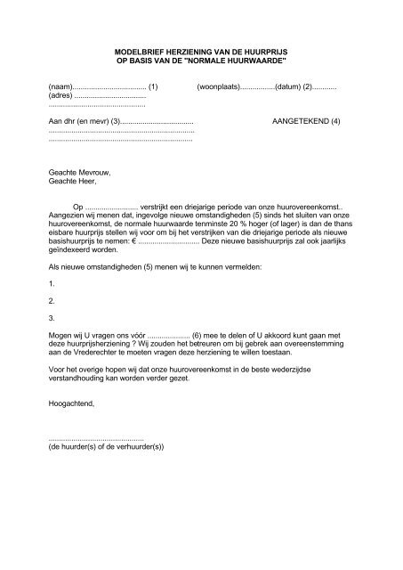 Modelbrief herziening huurprijs normale huurwaarde - Groep Arco