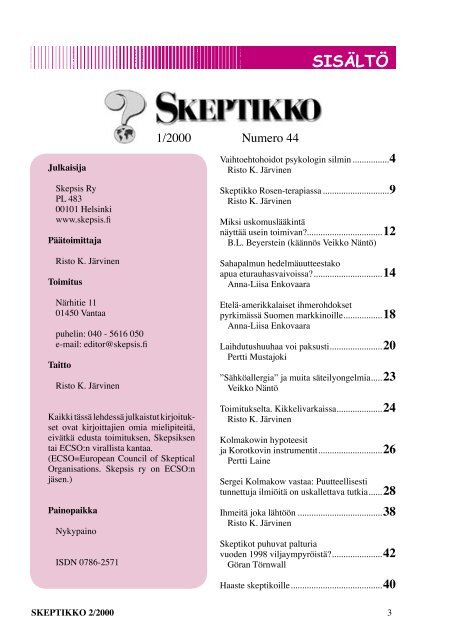 Skeptikko 45, 2/2000 - Skepsis ry