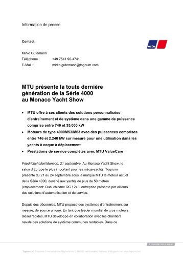 MTU présente la toute dernière génération de la Série 4000 au ...