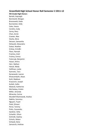 Greenfield High School Honor Roll Semester 2 2011-12